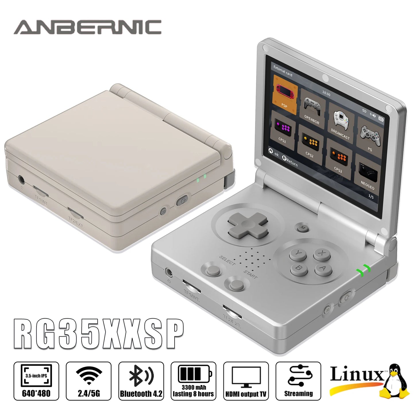 Gameboy 3.5'' IPS Screen Flip Handheld Console Linux System HDMI-compatible TV Output 64G 5500 Games Pre-installed